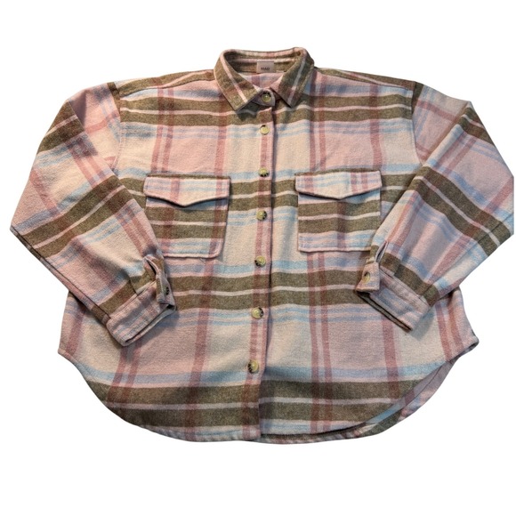 Barbie Mattel Womens XL Pink Plaid Shacket Flannel Shirt Jacket Back Graphic - Picture 2 of 9